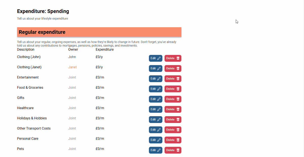 prestwood truth cashflow fact find portal expenditure input spending client experience