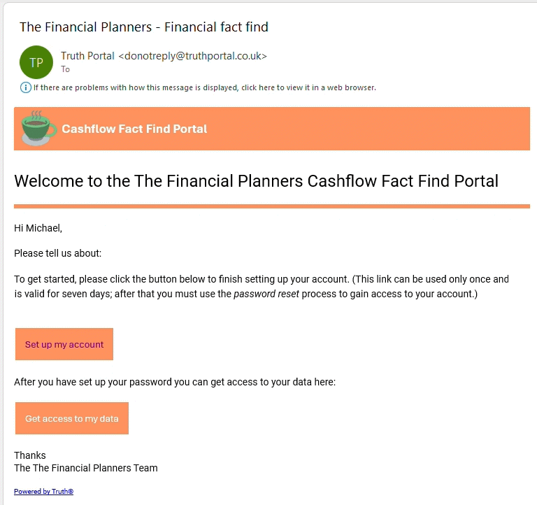 truth cashflow fact find portal invite email