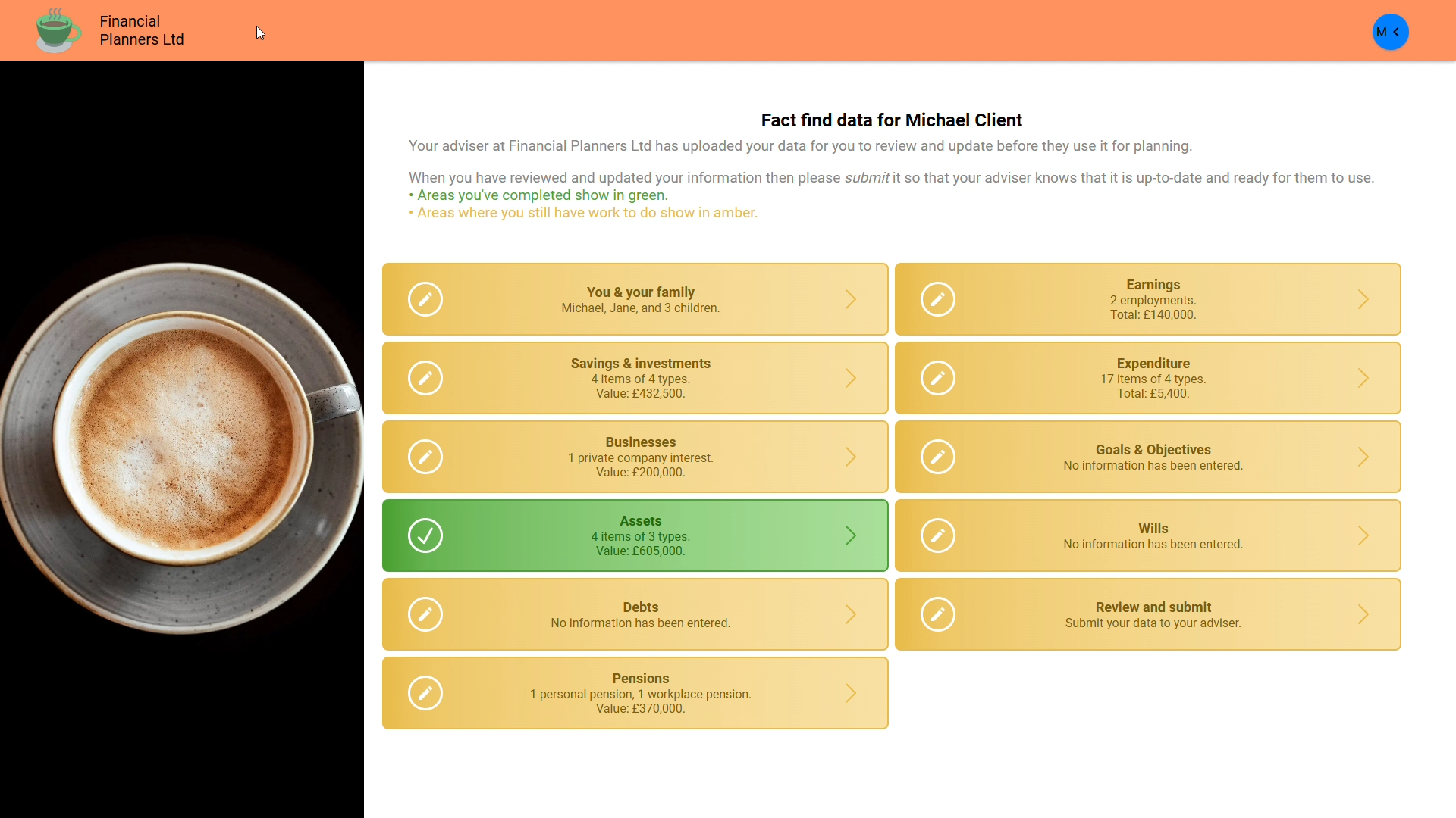 prestwood truth cashflow fact find portal landing home screen client experience