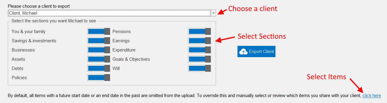 truth cashflow fact find portal user guide invite select client select items select sections